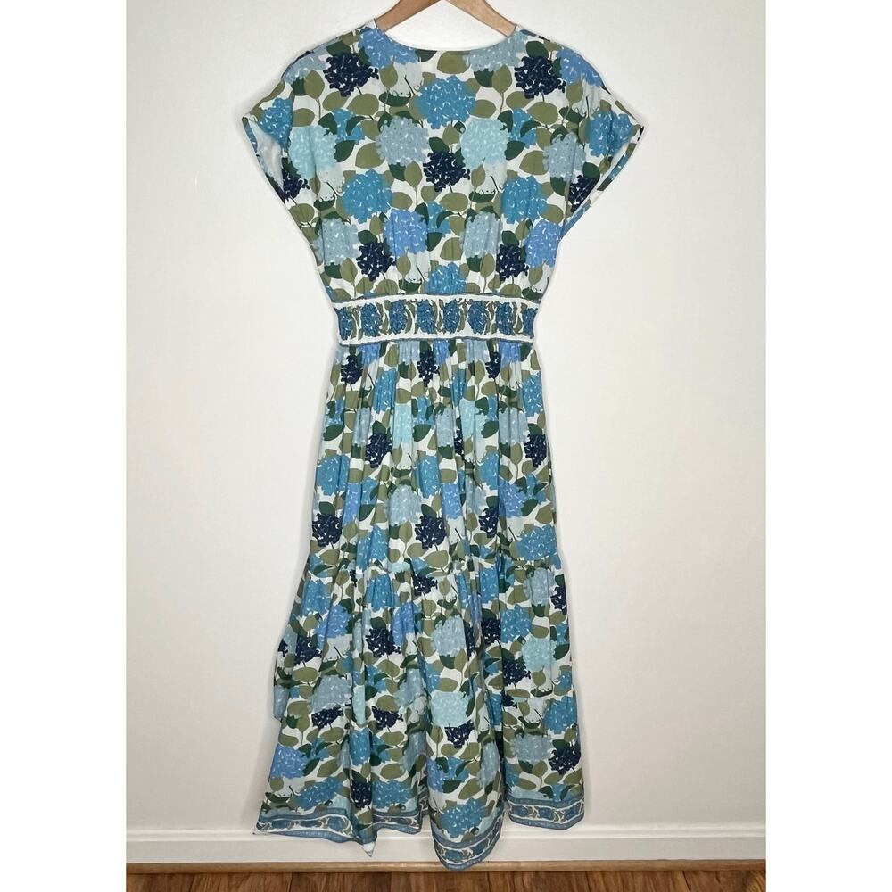 Bindu Aria Maxi Dress XS Blue Floral Cotton Resort Pockets - Picture 10 of 12
